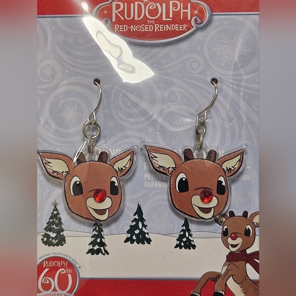 RUDOLPH THE RED NOSED REINDEER HOLIDAY CHRISTMAS EARRINGS - Picture 3 of 6